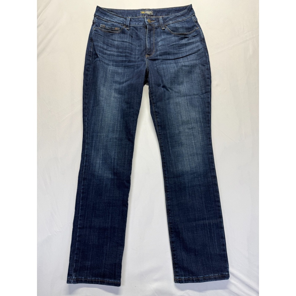 Lee Secretly Shapes Regular Fit Straight Leg Mid Rise Jeans Women 14M Blue Denim
